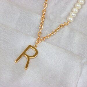 "Rose Gold Initial 'R' Necklace with Pearls, XPNL1904